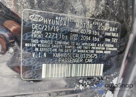 2020 Hyundai Elantra Gt N Line z USA, uszkodzony, nr VIN KMHH55LC4LU135675